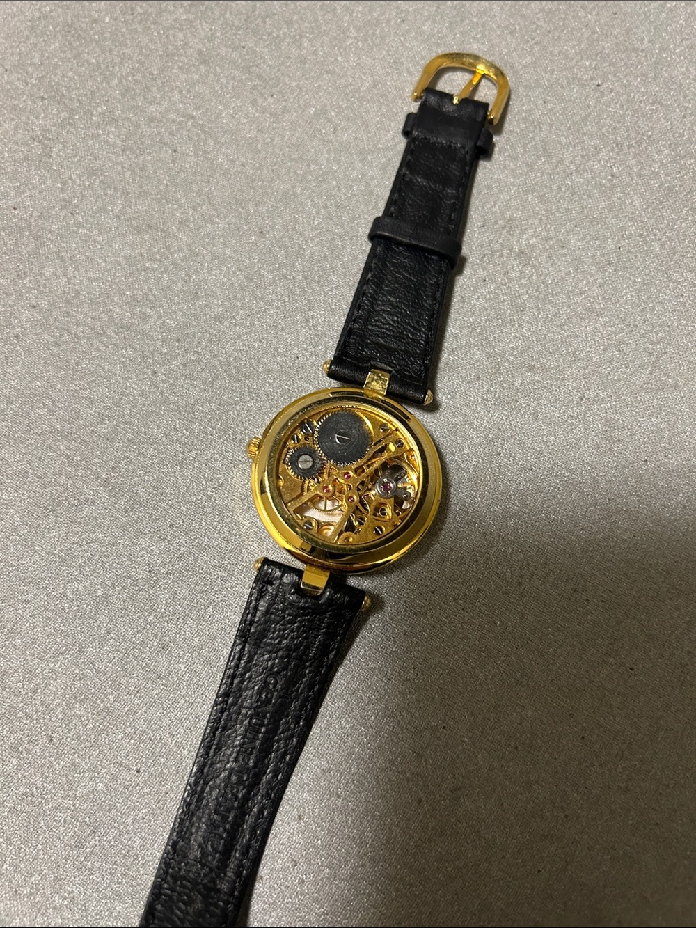 Unique dual face Women's Mechanical Watch with Black Leather Strap - Picture 6 of 8